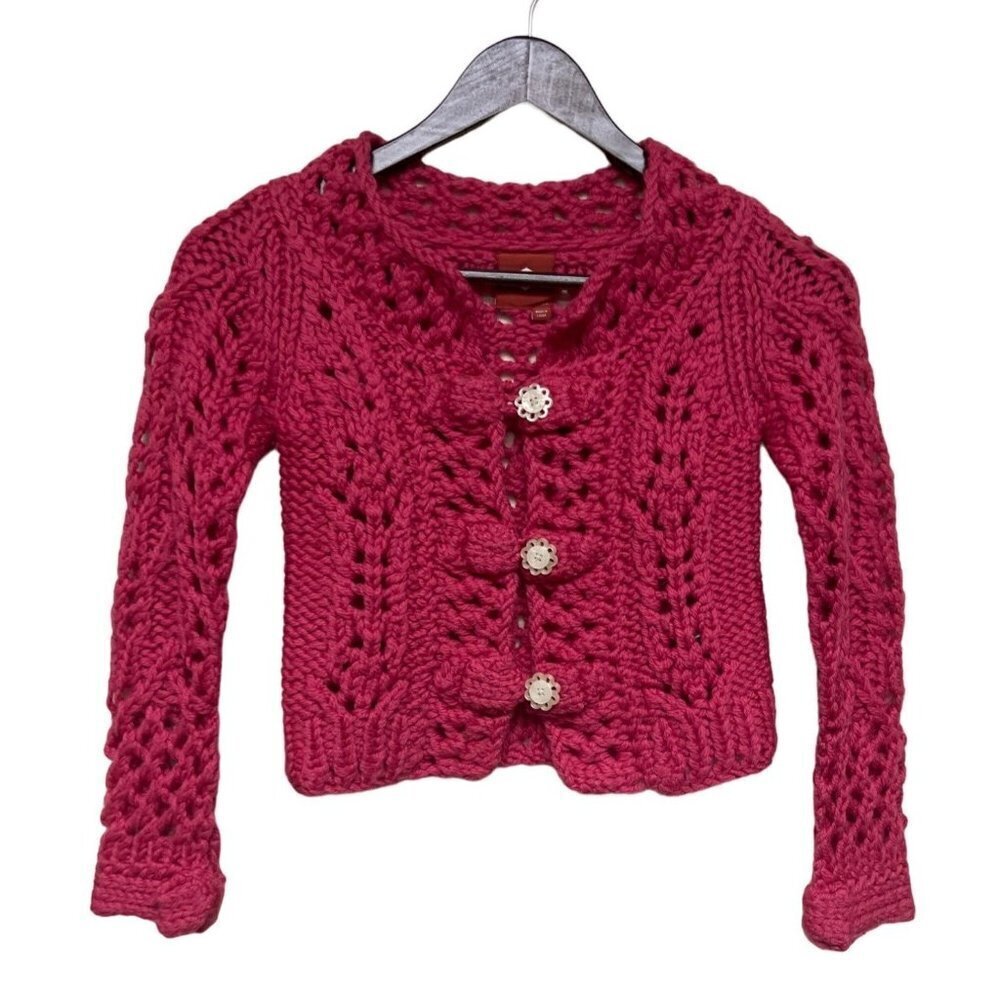 Oilily Pink Chunky Knit Shell Button Wool Cardigan Sweater Girl's Size 128 8
